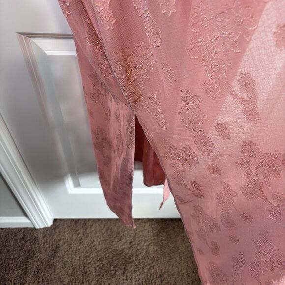 Time & Tru Pink Floral Laced Tie Front Long Lined Duster Kimono Cover Up Sz M - Picture 4 of 8